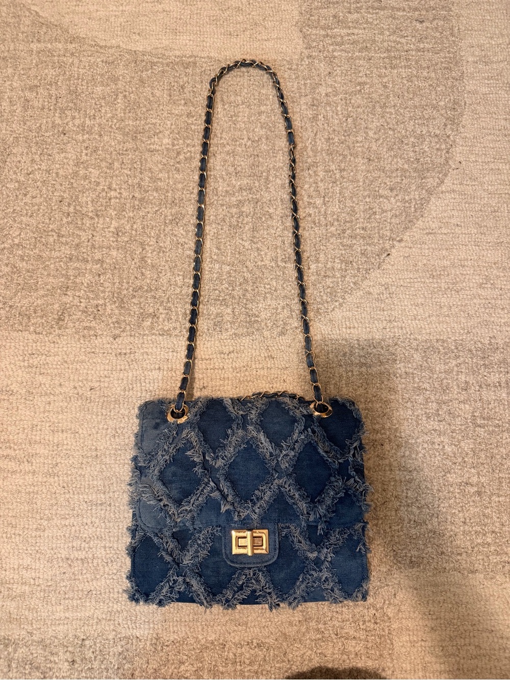 Denim Quilted Chain Shoulder Bag in Blue - Picture 2 of 4